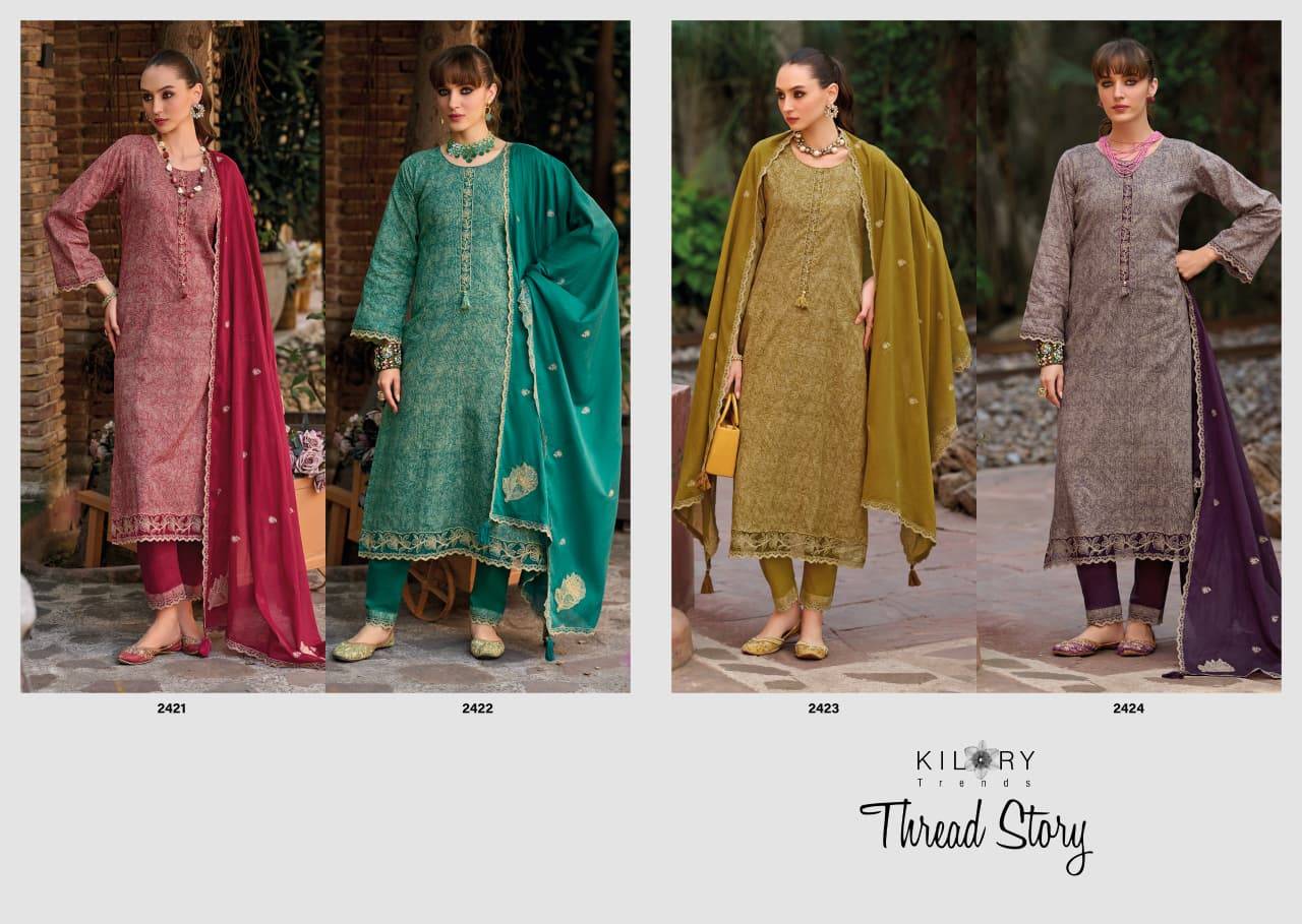 THREAD STORY By KILORY TRENDS 2421 To 2424 Series Beautiful Colourful PURE LAWN COTTON Dresses At Wholesale Price